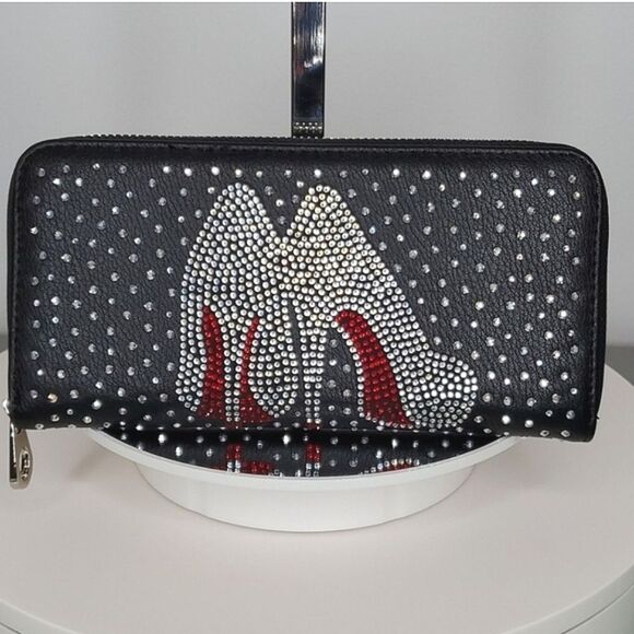 SALE Fabulous Rhinestone Bling High Heels Black and Red Wallet - Picture 3 of 6